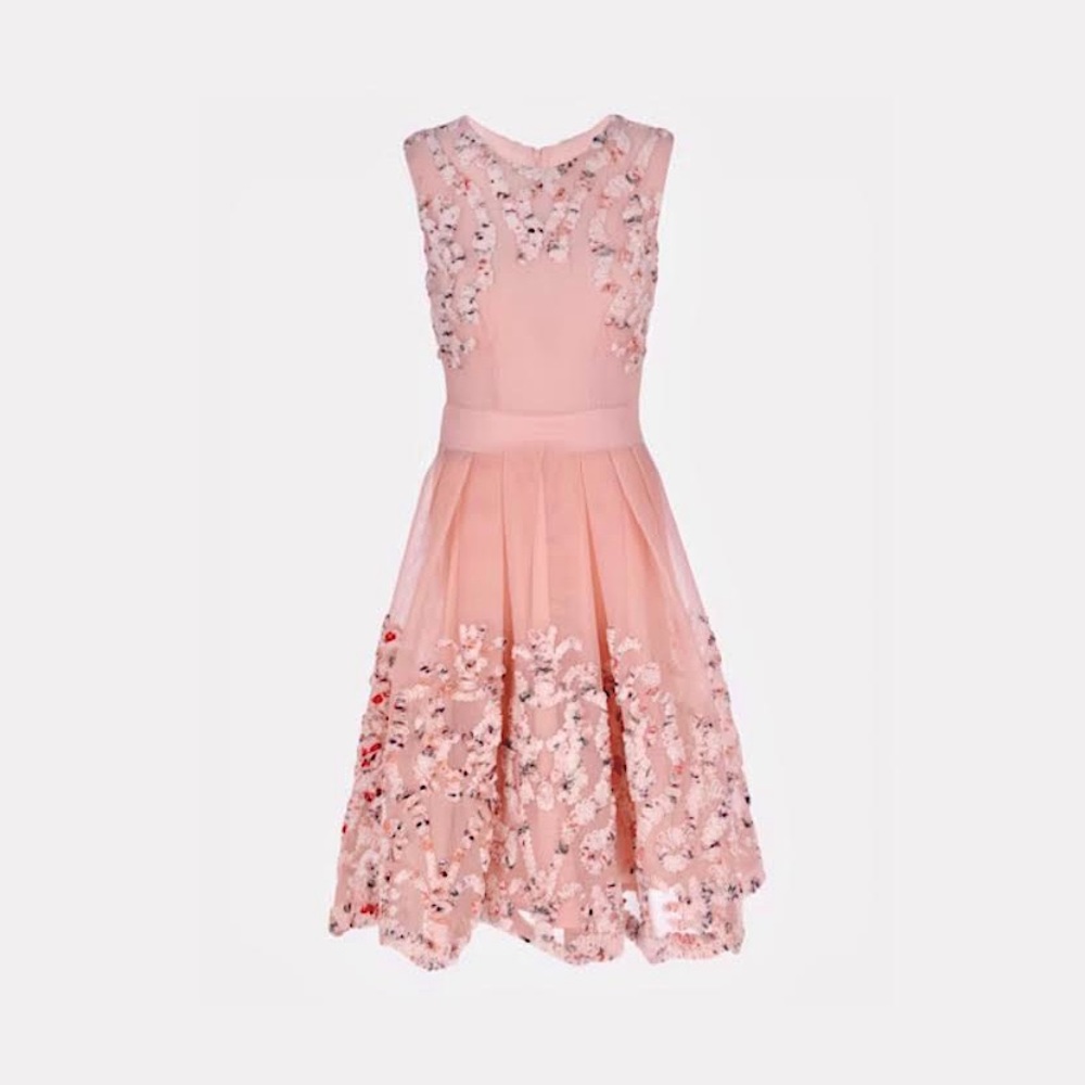 MAJE Embroidered blush midi dress